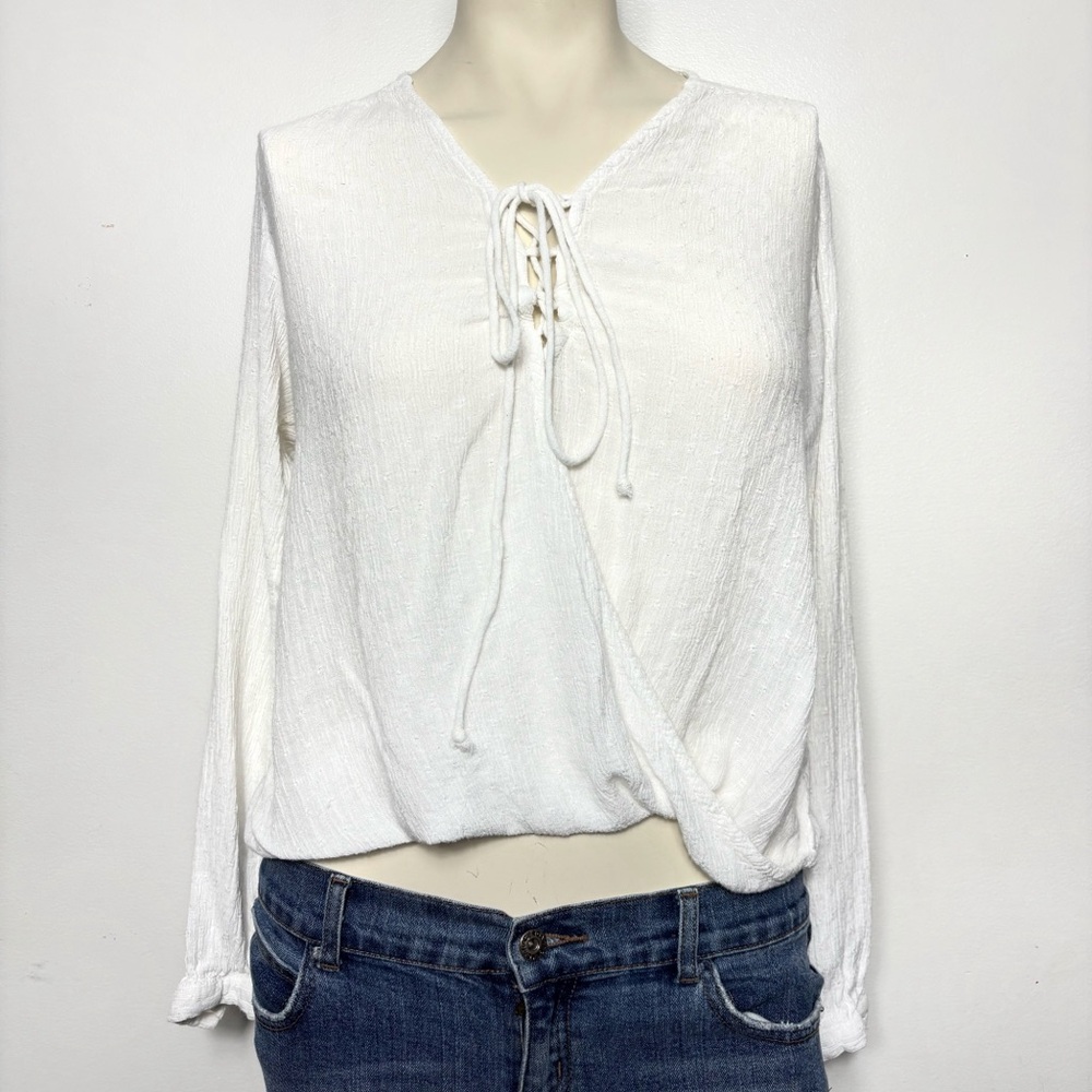 Silver jeans white tie front blouse